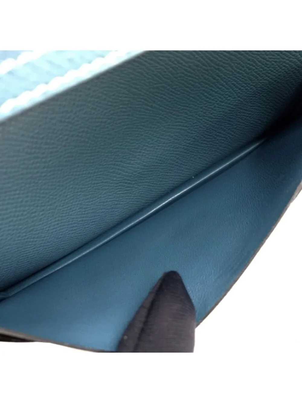 Hermes Bearn Souffle Leather Light Blue Wallet Silver